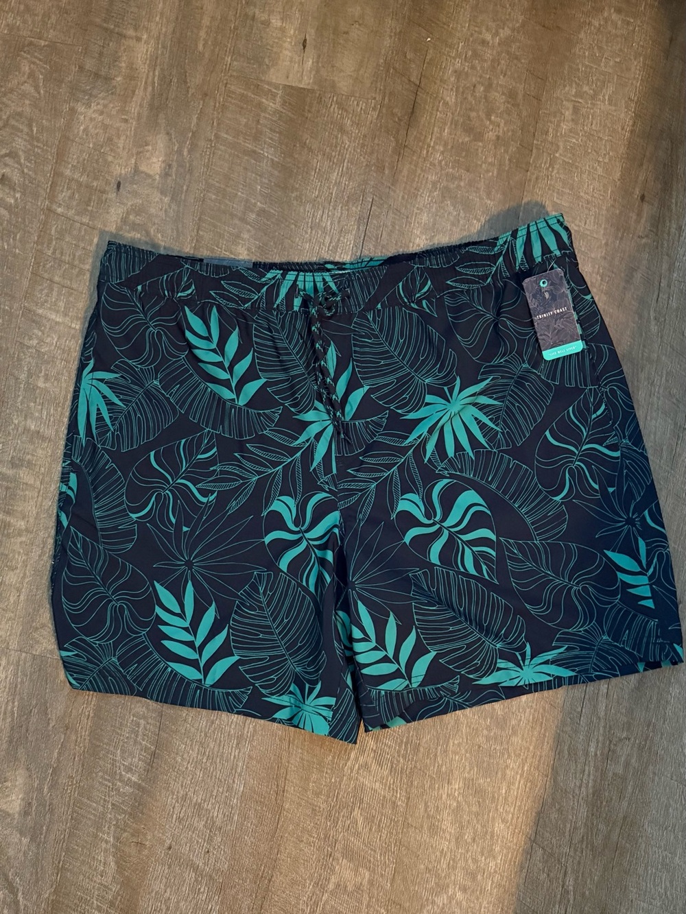 Trinity Coast Swim Trunks XXL Tropical Palm Leaf Print Navy Blue NWT 8” Inseam